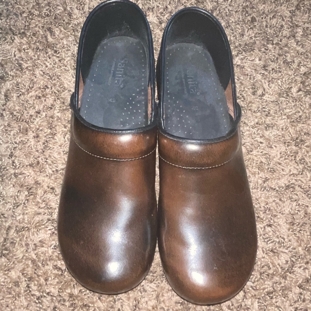 SANITA Brown Leather Danish Clogs 42